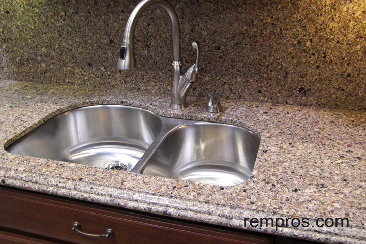 Quartz Kitchen Countertop With Quartz Backsplash And Undermount Sink
